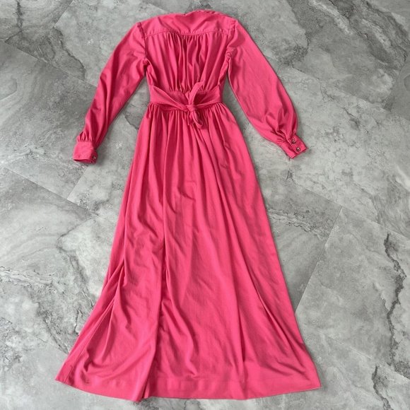 Leslie J Vintage 70s Union Made Pink Mod Style Dress Small 5-6 Spread Collar - Picture 2 of 11